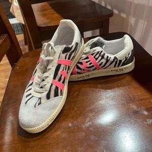 Premiata Zebra Pattern Sneakers with Pink Highlights